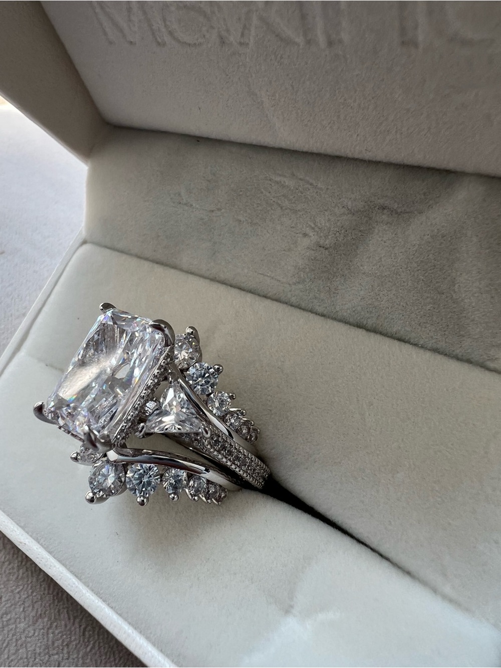 5 karat Diamond-Cut Radiant Halo Cocktail Ring in Silver - Picture 6 of 8